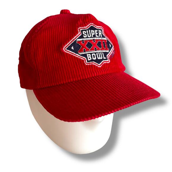 Vtg 1988 Super Bowl XXII Redskins Broncos Strapback Hat Red Corduroy MacGregor - Picture 1 of 12